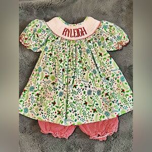 Lures & Lace Monogram RYLEIGH Christmas Dress with Red Gingham Bloomers - 4T